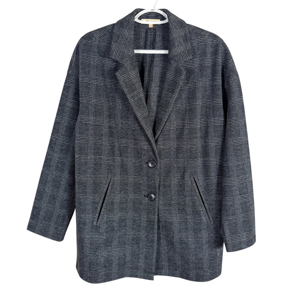 Madewell Glen Plaid Knit Oversized Blazer Women M Gray MB120 Two Button Jacket